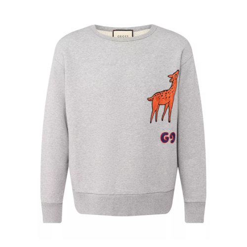 GUCCI/古驰 秋冬款 古琦男装 经典小鹿GG图案 男士灰色棉质套头休闲运动卫衣 475532 XJBB7 1093