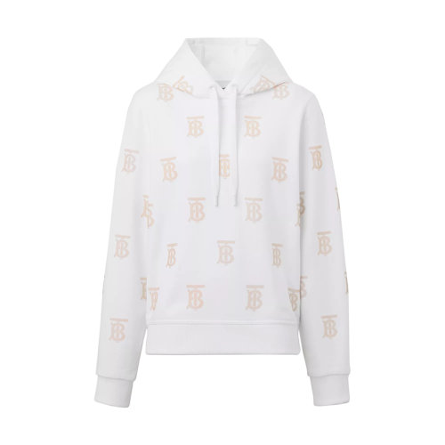 BURBERRY/博柏利 22年早春新款 女士白色纯棉翻面绒面料Logo印花连帽衫卫衣80521251