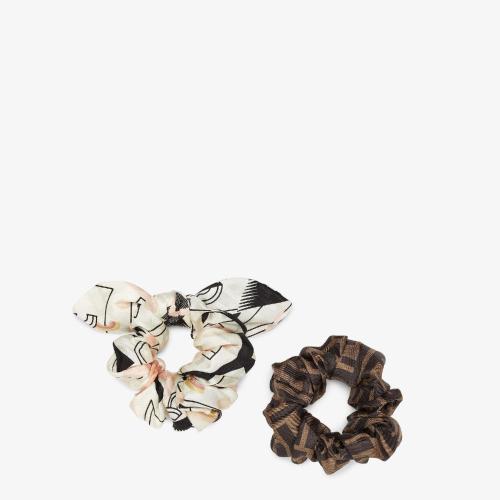  FENDI芬迪 22年秋冬 女士 发带 拼色有机桑蚕丝松紧发带双件套 FXT268ALRUF0PA3