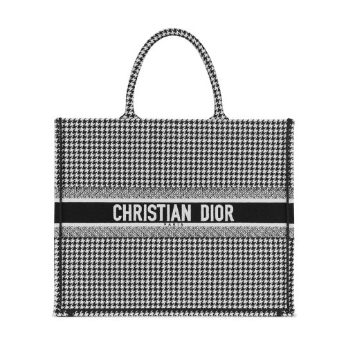 DIOR/迪奥 DIOR BOOK TOTE女士黑白拼色帆布千鸟格刺绣图案手提包 M1286ZRPI_M081