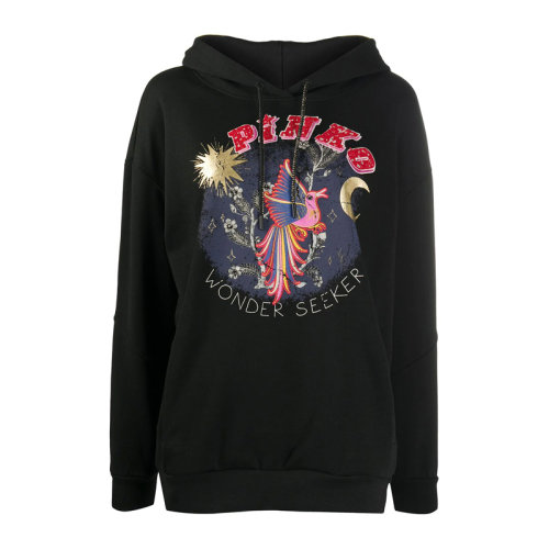 PINKO/品高 女士 服装  黑色圆形印花图案棉质连帽卫衣 女卫衣