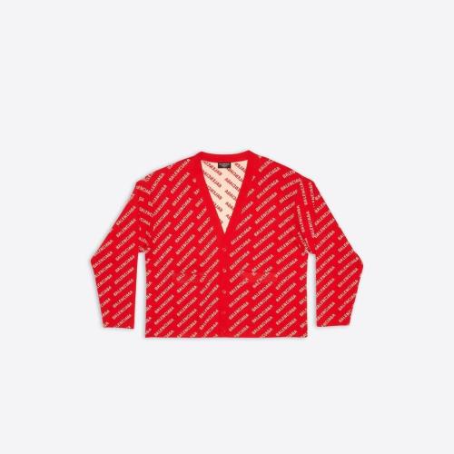  BALENCIAGA巴黎世家 22年春夏 女士 针织衫 Womens Mini Allover Logo Cardigan in Red 699850
