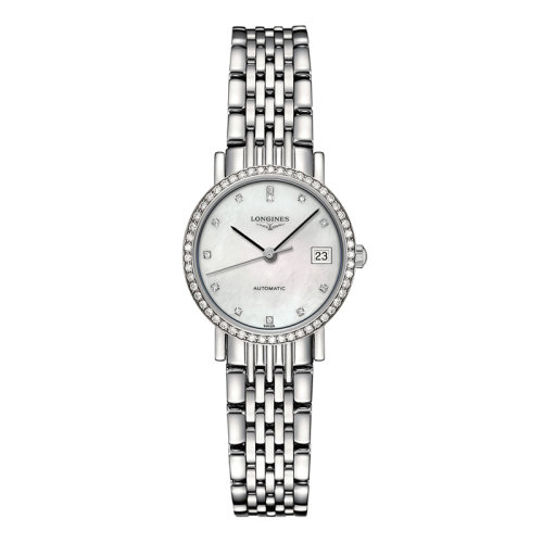LONGINES/浪琴 博雅系列 自动机械镶钻白珍珠贝母表盘钢链女表25.5毫米L4.309.0.87.6