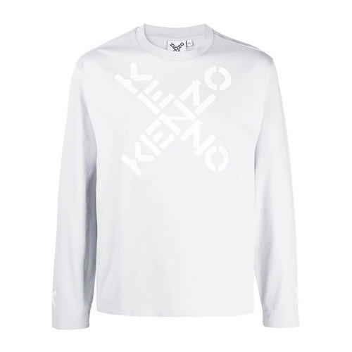 KENZO/高田贤三 男士灰色棉质经典字母徽标印花装饰圆领长袖上衣T恤 FB55TS1534SK-93