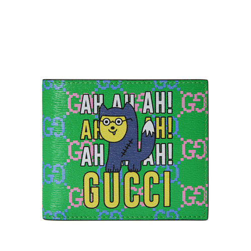 GUCCI/古驰 22新款 男士Gucci小浣熊蓝色粉色双G印花绿色皮革双折钱包451268U21AG3075