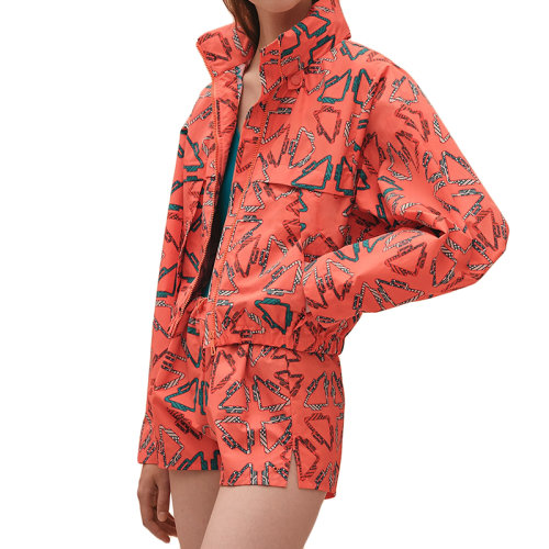 HERMES/爱马仕 22年春夏新款 女士雪葩粉色尼龙Tatersales印花短款沙滩风衣H2E3202D93L36