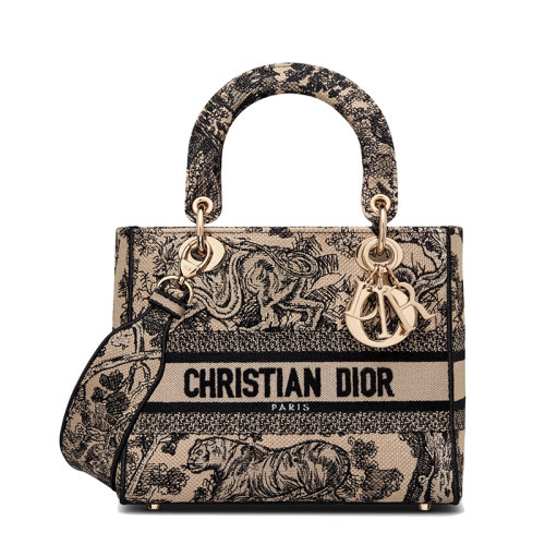DIOR/迪奥 22新款LADY D-LITE系列 女士中号棕色面料茹伊印花刺绣可拆卸宽肩带单肩斜挎手提戴妃包M0565OTDT_M16E