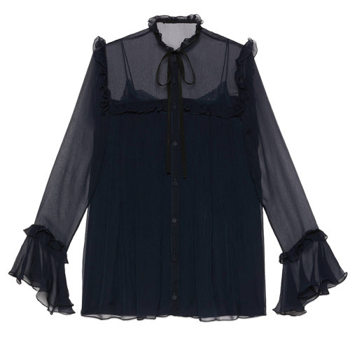 GUCCI/古驰女士黑色雪纺衬衫657801ZHS784466