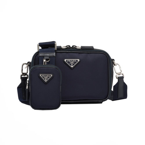 PRADA/普拉达 22新款 男士蓝色Saffiano皮革和再生尼龙徽标银扣相机包单肩背包2VH070_2DMH_F0008_V_XMP