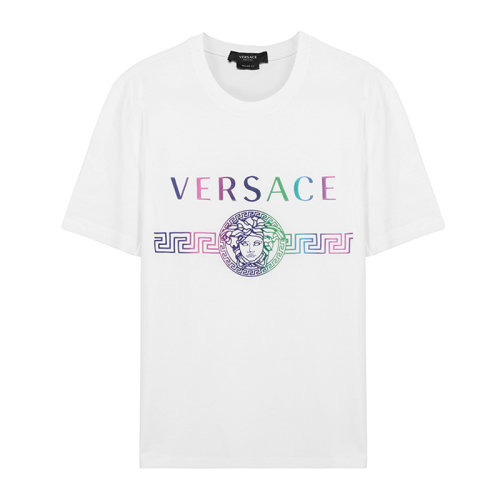 VERSACE/范思哲 男士白色棉质经典字母徽标美杜莎头像装饰圆领上衣短袖T恤 A87394-A228806-A1001