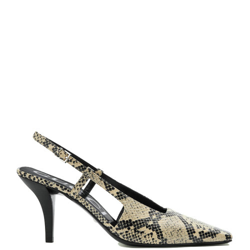 GUCCI/古驰 22年春夏新款 女士米色/棕色皮革蟒蛇纹印花中跟浅口鞋?67466619Y009719