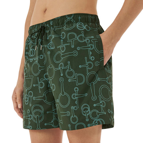 HERMES/爱马仕 22年秋冬新款 男士卡其绿色尼龙面料Mors and Mors图案平角游泳短裤H258100H511SM