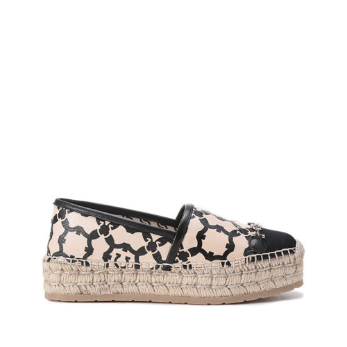 Salvatore Ferragamo/菲拉格慕 【22年新款】 女士KIM系列皮革平底渔夫鞋麻编鞋黑色裸色Gancini印花 0742397