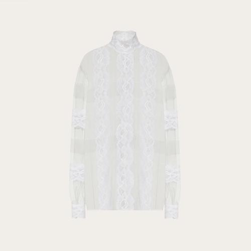  VALENTINO华伦天奴 22年秋冬 女士 长袖衬衫 TOP EN TULLE ILLUSION ET DENTELLE XB3AE6M61ED0