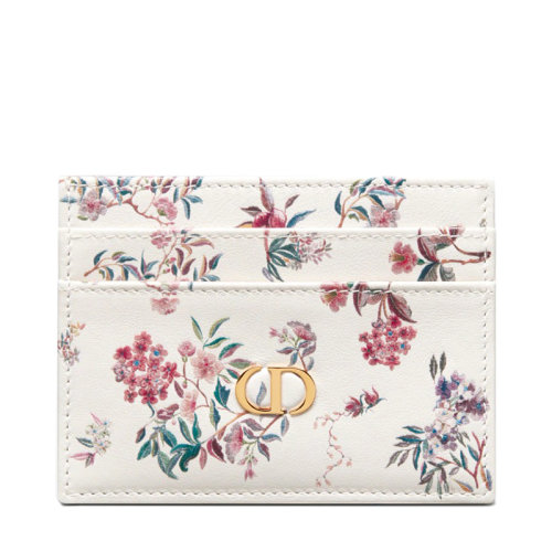 DIOR/迪奥 22新款CARO系列 女士奶白色小牛皮冬日花园主题印花CD金扣卡夹S5130USJS_M941