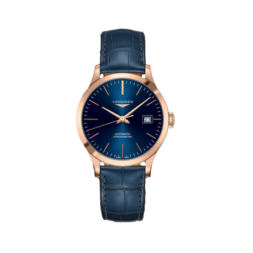 LONGINES/浪琴  时尚系列记录收集男士自动机械机芯鳄鱼皮蓝色系腕表38.50毫米L2.820.8.92.2