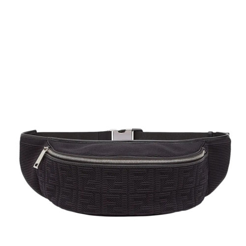 FENDI/芬迪  男士大号黑色FF图案压纹织物再生尼龙拉链香蕉包腰包斜挎包7VA548AGQXF0GXN