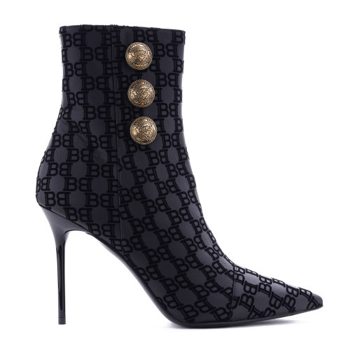 Balmain/巴尔曼 黑色 女士Roni老花高跟短靴 UN1C522LNKM 20年秋冬