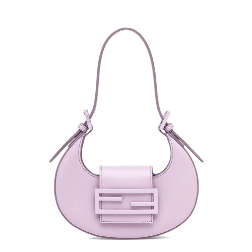 FENDI/芬迪 22新款Cookie系列 女士迷你款浅紫色皮革哑光瓷漆FF搭扣单肩手提新月包腋下包8BS065AKMNF01RR