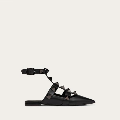 VALENTINO华伦天奴 22年秋冬 女士 平底凉鞋 BALLERINES ROMAN STUD EN VEAU A_VEC CLOUS TON 预定商品1-3周发货