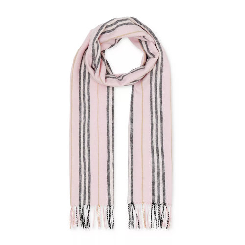 BURBERRY/博柏利 女士粉红色经典Icon条纹流苏装饰羊绒围巾围脖 8019207