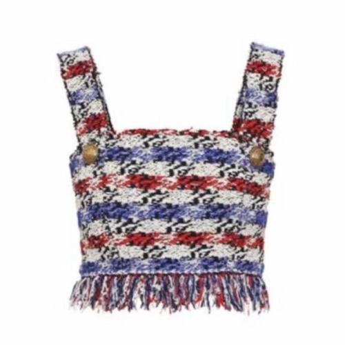 BALMAIN/巴尔曼 明星同款流苏边修身女士无袖T恤UF00001K204 GEU