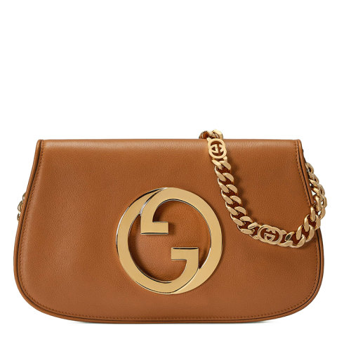 GUCCI/古驰 22新款Blondie系列 女士小号浅棕色皮革圆形徽标金扣金链配可拆卸肩带多功能单肩斜挎手拿包?699268UXX0G8351