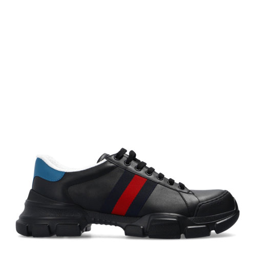 GUCCI 古驰 男士 鞋靴  黑色低帮系带经典条纹标志皮革运动鞋 男士休闲运动鞋