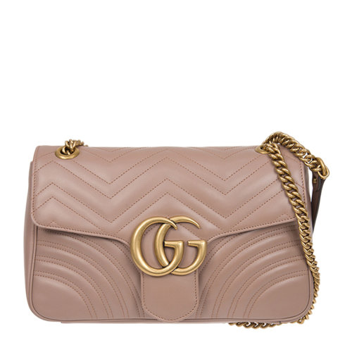 GUCCI/古驰  Marmont系列女士牛皮波浪纹双G中号绗缝单肩包斜挎包女包 443496-DTDIT多色可选