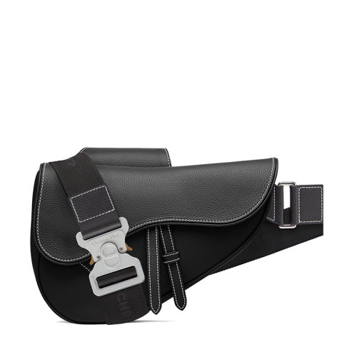 DIOR/迪奥 20  SADDLE系列 男士黑色粒面小牛皮磁性翻盖带拉链马鞍腰包1ADPO093YKK_H00N