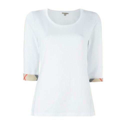 BURBERRY/博柏利  白色格子袖口弹力棉质上衣格纹饰边