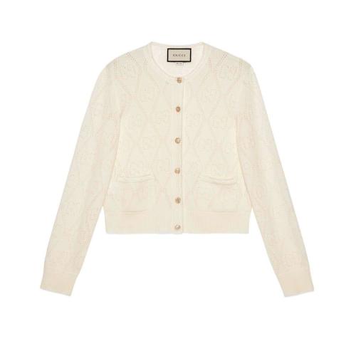  GUCCI古驰 22年秋冬 女士 GG镂空针织羊毛短款开衫 642117 XKBL7 9200