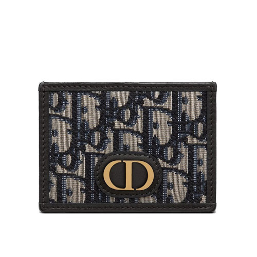 DIOR/迪奥  经典蓝色老花刺绣帆布拼接小牛皮卡片夹S2098UTZQ_M928