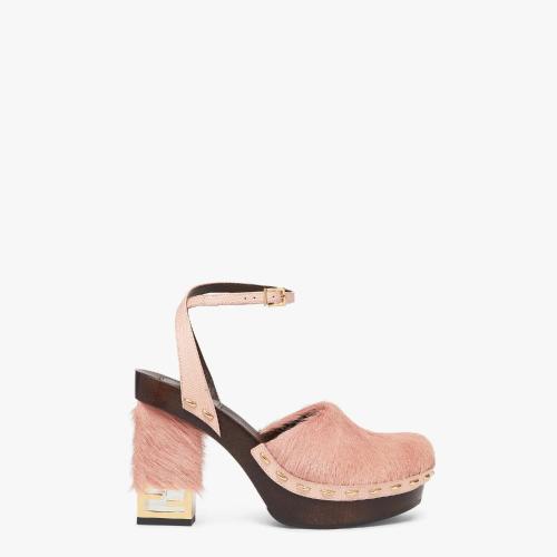  FENDI芬迪 22年秋冬 女士 高跟凉鞋 粉红色马毛高跟木底鞋 8Z837_LJ2F1JG2