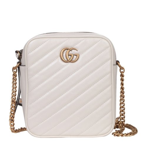 GUCCI/古驰 女包 GG Marmont系列 波浪纹 经典双G 女士白色皮质单肩包 550155 0OLFT 9022