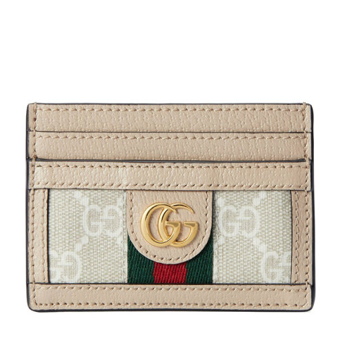 GUCCI/古驰 22新款Ophidia系列 女士米色/白色老花帆布配皮金扣饰红绿织带钱夹卡夹钱包523159UULAG9682