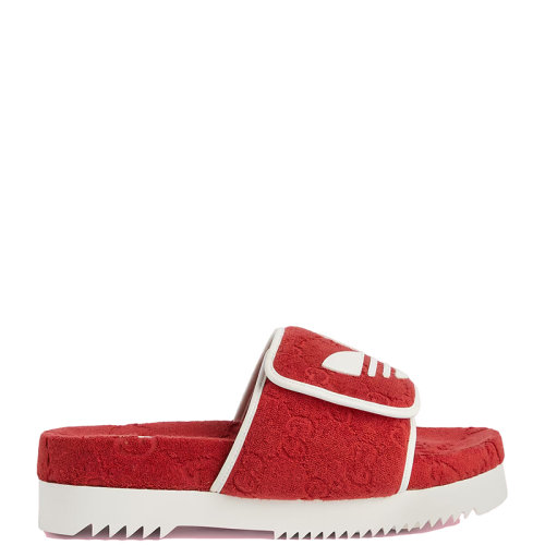 GUCCI/古驰 22年秋冬新款 adidas联名系列 男士红色棉质海绵老花压花防水台拖鞋702412UU0106560