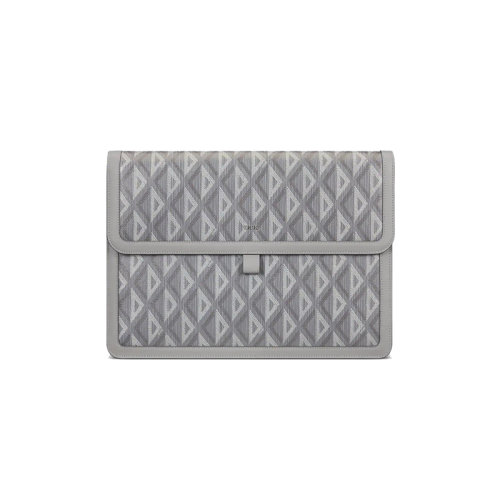 DIOR/迪奥 23新款 HIT THE ROAD系列 男士A4灰色帆布配皮镀钯黄铜字母标志磁性翻盖开合手拿包2ESCA437CDP_H42E