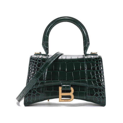 Balenciaga/巴黎世家 女士鳄鱼纹超小号牛皮Hourglass手提单肩斜挎包592833 1LRGM