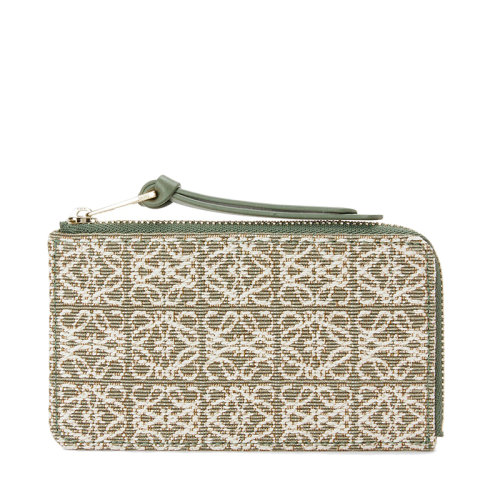 LOEWE/罗意威 21新款 女士绿色鳄梨绿色徽标提花织物小牛皮拉链零钱包卡包0010624138