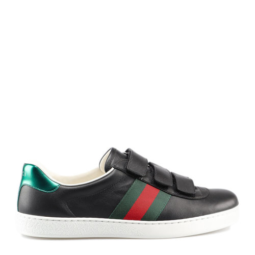 GUCCI/古驰 Ace系列 男士黑色经典条纹装饰牛皮休闲鞋运动鞋低帮板鞋男鞋 548699-DOPE0-1061