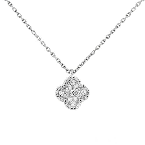 Van Cleef & Arpels/梵克雅宝  经典SweetAlhambra?系列 18K金白金四叶草满钻项链 VCARO85900