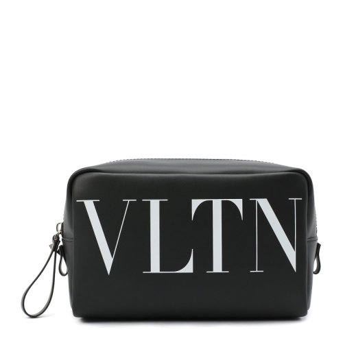 Valentino/华伦天奴 男士黑色经典字母徽标印花铆钉装饰拉链开合手拿包手包腕包男包 UY2P0534-LVN-0NO