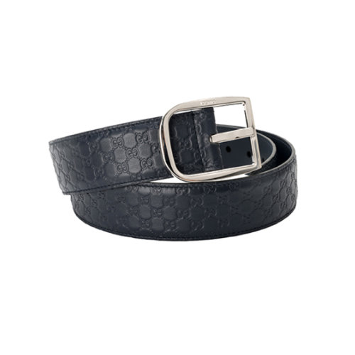 【微瑕疵】GUCCI/古驰  腰带 经典男士纯色 腰带深蓝色双G LOGO小牛皮