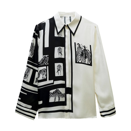 GeleiStory/GeleiStory  真丝桑蚕丝宽松洋气时尚斑马衬衣女士长袖衬衫