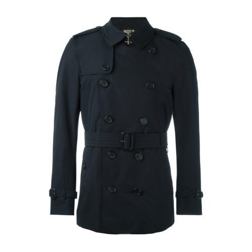 BURBERRY/博柏利  男装 服装 肯辛顿版型 男士黑色棉质双排扣长袖风衣外套 男士风衣