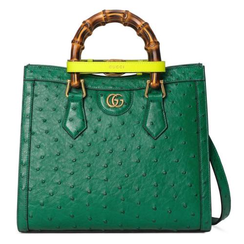  GUCCI古驰 22年秋冬 女士 Gucci Diana系列小号鸵鸟皮竹节托特包 660195 EY0KT 3177