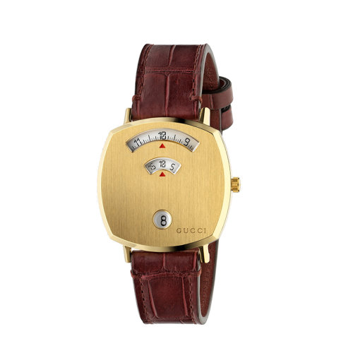  GUCCI/古驰  古驰Grip系列黄金PVD表壳配以鳄鱼皮表带腕表，35毫米