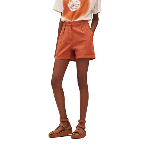 HERMES/爱马仕 22年早春新款 女士橙色弹力牛仔棉质短裤H2E0450DQ2N36