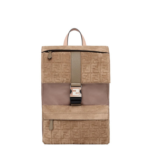 FENDI/芬迪 22春夏新款Fendiness系列 男士中号栗子棕色绒面小牛皮老花拼接双肩包7VZ066AHU7F1GM2